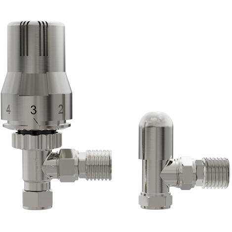 NRG Bathroom Radiator Valves Heated Towel Rail TRV Thermostatic Satin Nickel Pair