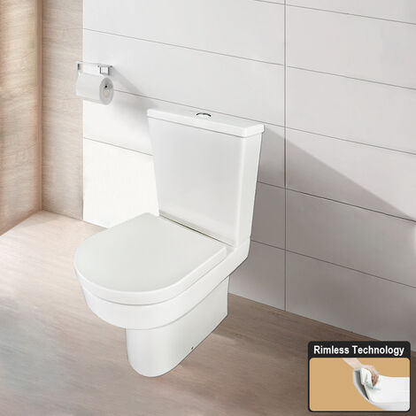NRG Bathroom Rimless Curved Close Coupled Comfort Height Ceramic Toilet with Soft Close Seat and PP Seat Cover