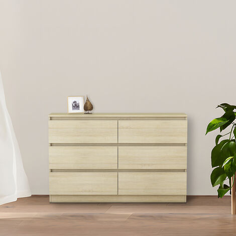 NRG Chest of Drawers Storage Bedroom Furniture Cabinet 6 Drawer Oak 120x30x77cm