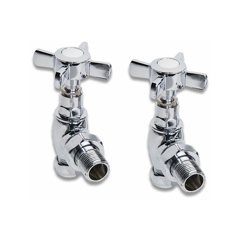Chrome Towel Radiator Rail Valves Angle Central Heating Taps with Crosshead Handles (Pair) - NRG