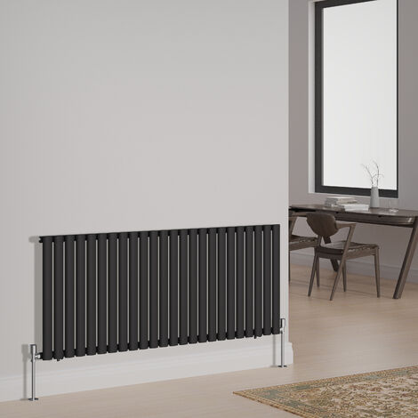 NRG Designer Radiator Oval Column Central Heating Rads Horizontal Single 600x1416mm Black