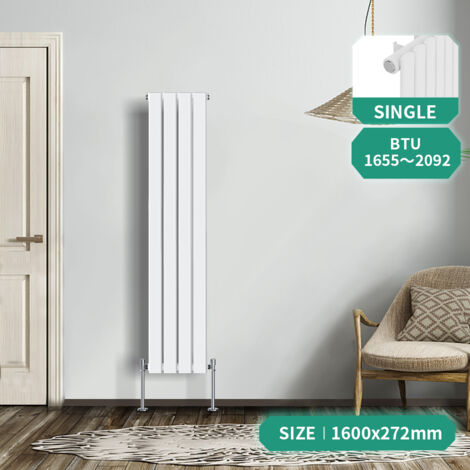 NRG Designer Radiator Vertical Column White Flat Panel 1600x272mm Single
