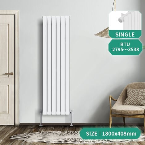 NRG Designer Radiator Vertical Column White Flat Panel 1800x408mm Single