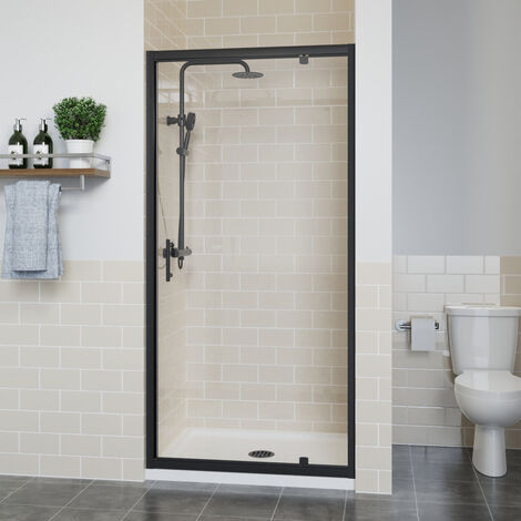 NRG Matte Black Pivot Shower Enclosure Door Walk In Screen Panel Safety Glass 1000mm