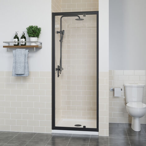NRG Matte Black Pivot Shower Enclosure Door Walk In Screen Panel Safety Glass 800mm
