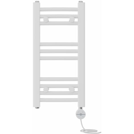 NRG Prefilled Thermostatic Electric Curved Heated Towel Rail Radiator 600 X 300mm White