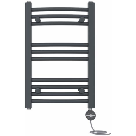 NRG Prefilled Thermostatic Electric Curved Heated Towel Rail Radiator 600 X 400mm Anthracite