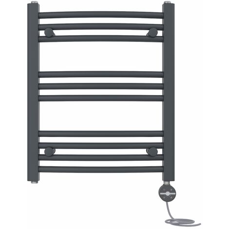 NRG Prefilled Thermostatic Electric Curved Heated Towel Rail Radiator 600 X 500mm Anthracite