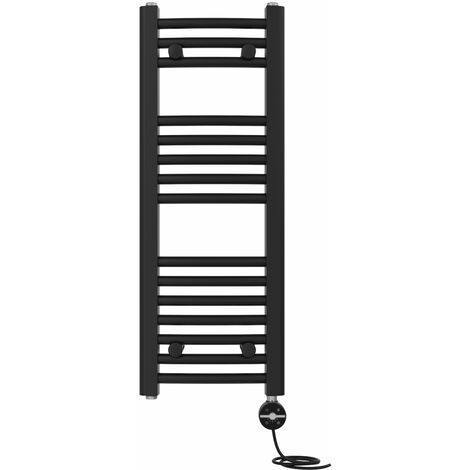 NRG Prefilled Thermostatic Electric Curved Heated Towel Rail Radiator 800 X 300mm Black