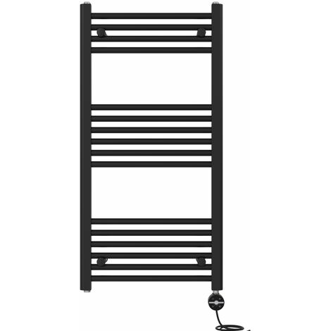 NRG Prefilled Thermostatic Electric Straight Heated Towel Rail Radiator 1000 X 500mm Black
