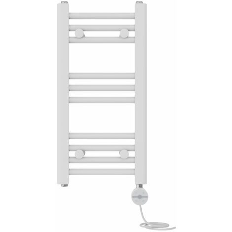 NRG Prefilled Thermostatic Electric Straight Heated Towel Rail Radiator 600 X 300mm White