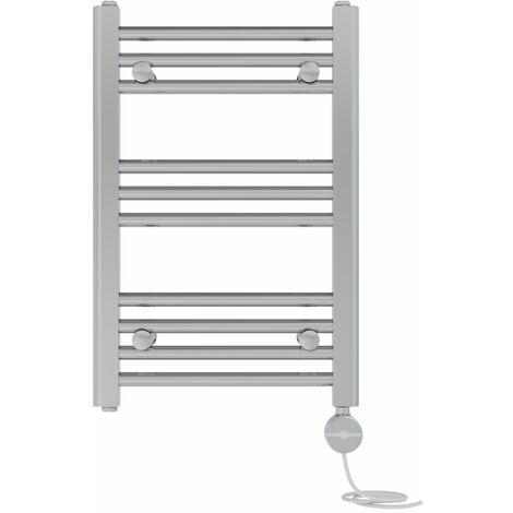 NRG Prefilled Thermostatic Electric Straight Heated Towel Rail Radiator 600 X 400mm Chrome