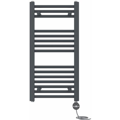 NRG Prefilled Thermostatic Electric Straight Heated Towel Rail Radiator 800 X 400mm Anthracite