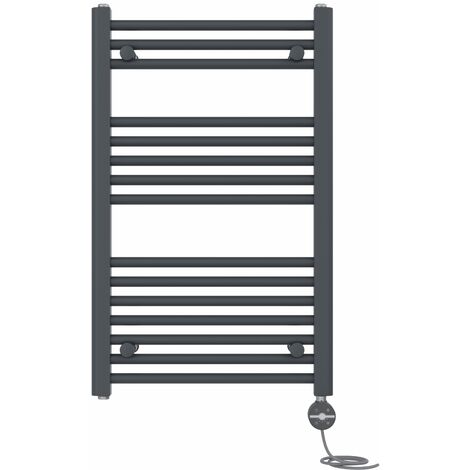 NRG Prefilled Thermostatic Electric Straight Heated Towel Rail Radiator 800 X 500mm Anthracite