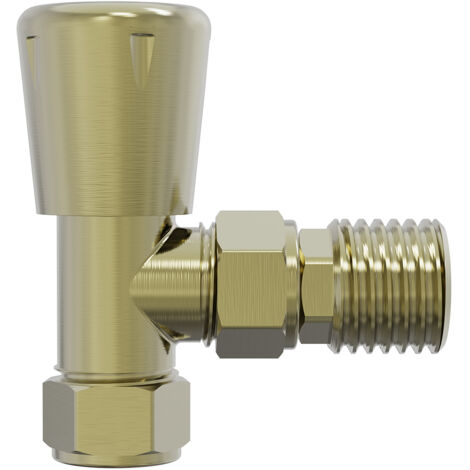 NRG Round Head Brushed Brass Angled Manual Radiator Valve Central Heating