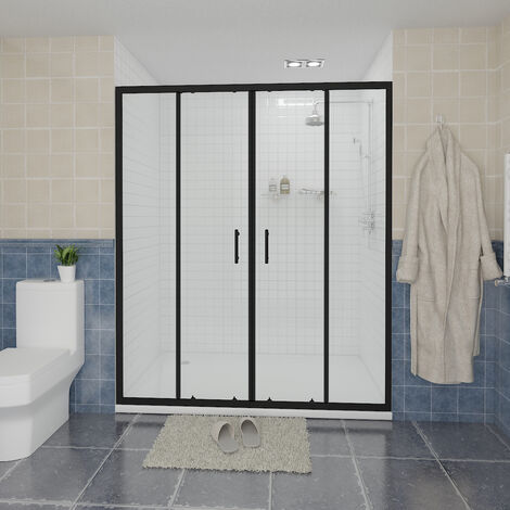 NRG Sliding Shower Door Enclosure Walk In Glass Screen Panel Matte Black Framed 1600 x 1900mm
