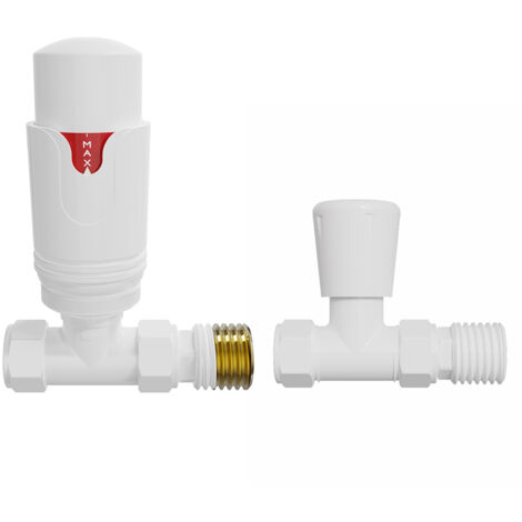 NRG Thermostatic TRV Manual Radiator Valves Straight White Pair