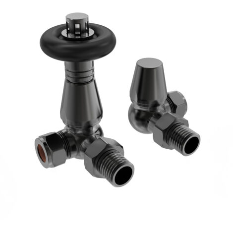 NRG Traditional Antique Design Black Nickel TRV Corner Radiator Valves 1/2"x15mm Pack