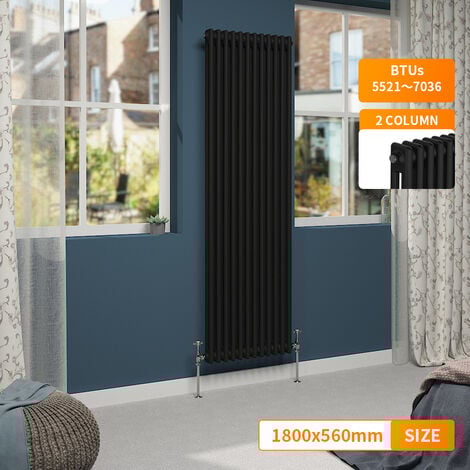 NRG Traditional Vintage Cast Iron Style Radiator Black Vertical 2 Column 1800 x 560mm