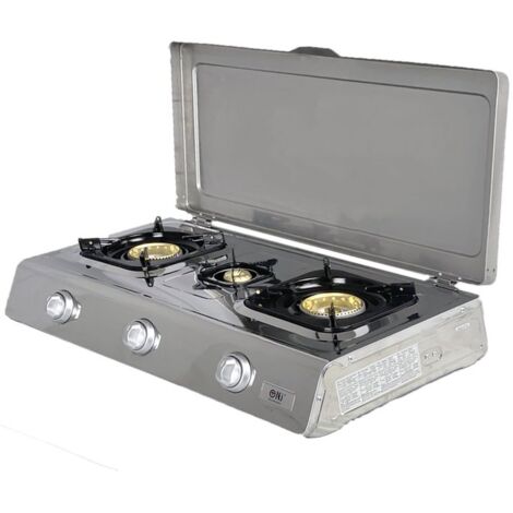 NJ THE RIGHT CHOICE NSD-3C Edelstahl 3 flammig Camping Gaskocher mit Deckel, Zündsicherung