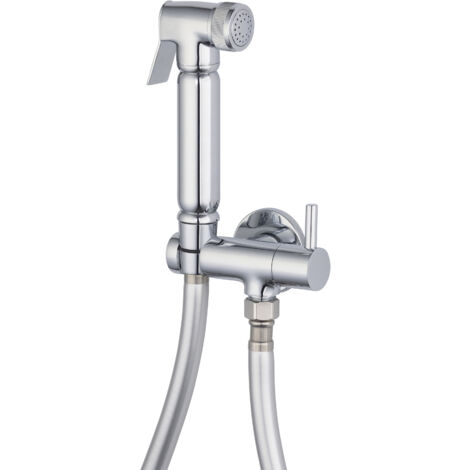 Nt Noyon & Thiebault – Kit hygiène WC avec douchette en laiton chromé – Robinet mural 1/4 tour – Flexible PVC 1,20 m – Améliore l’hygiène intime