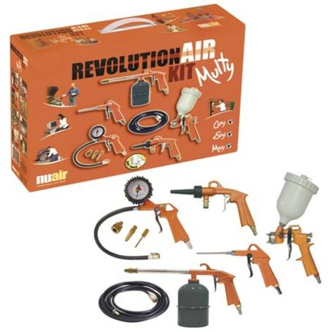 Nu Air – Accessoire pour compresseur – Pistolet de pulvérisation 1 L – Pistolet de gonflage avec manomètre – Soufflette et tuyau 5 m
