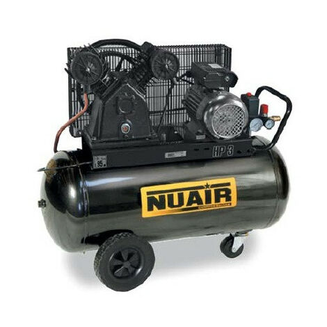 Nu Air – Compresseur à air bi-cylindre 3CV 2,2kW 90L – Débit 20 m3/h à 10 bar – Entraînement par courroie – Pour applications intensives - 100CM3