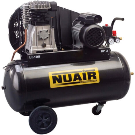 Nu Air – Compresseur à piston 3 CV 100 litres 330 L/min 10 bars – 142310NU – Moteur protégé contre surcharges – Transport facile avec roues
