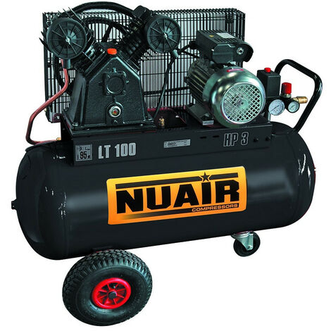 Nu Air – Compresseur pro à courroie 3CV 100L 10 bars 390 L/min – Moteur électrique pour chantiers – Débit d'air performant - 100CM3