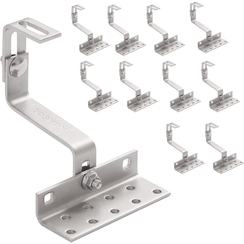 NuaFix Lot de 10 crochets de toit A2 pour panneaux solaires photovoltaïques - 3 positions réglables - Acier inoxydable 1.4016 - Angle Z, NS-HE-RH10X