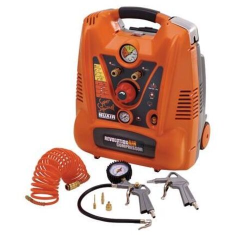 NU AIR NUAIR Compresseur, 6 L, 2 ch, 8 bar, 'super squirrel', sans huile, portable et avec roues, orange