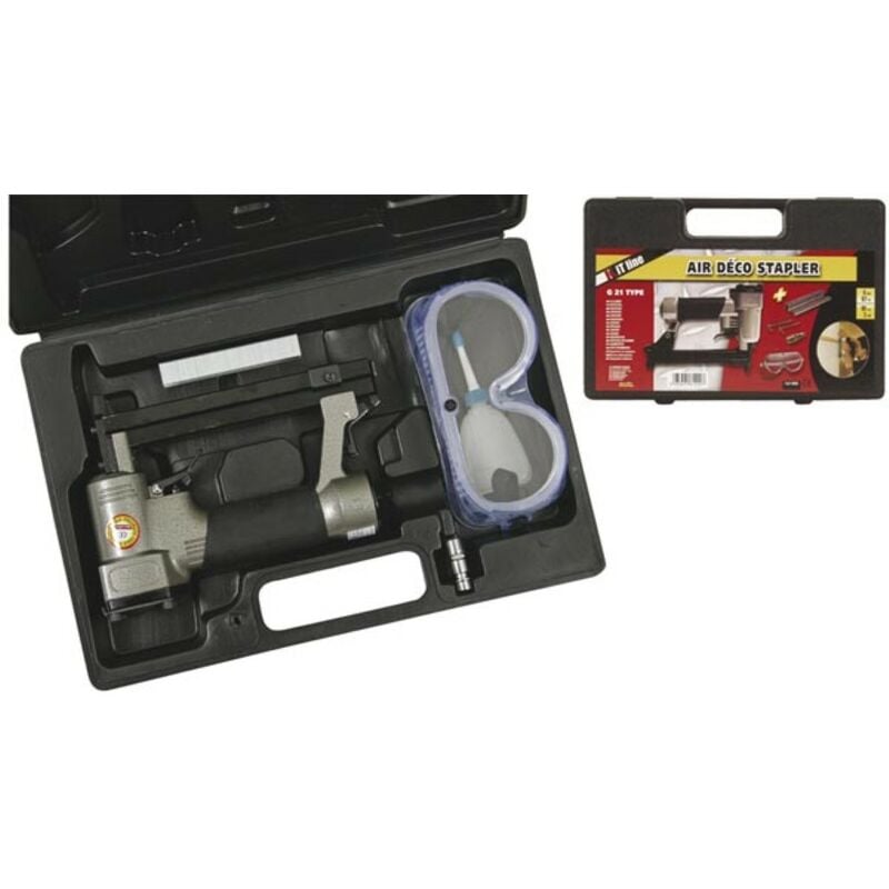 Nuair Ensemble cloueuse avec 100x 12x10mm, 100x 12x16mm agrafes, lunettes de sécurité, huile - rapide, efficace, compatible avec compresseur