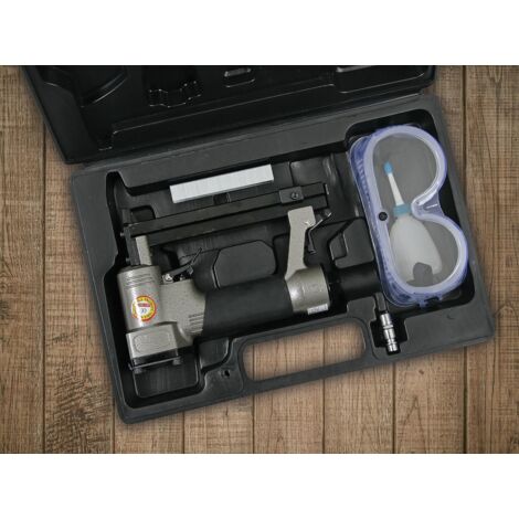 NUAIR Kit d’agrafeuse pneumatique avec 100 agrafes 12x10 mm et 100 agrafes 12x16 mm, lunettes de protection et huile, idéal pour meubles, tapisserie, sols et projets de bricolage