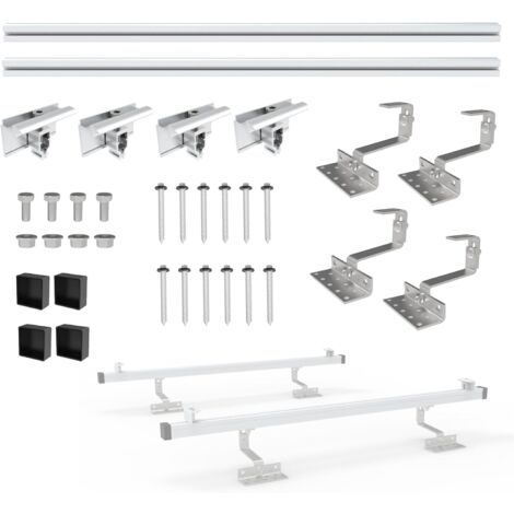 Nuasol – Kit de montage photovoltaïque pour toit de tuile – Crochets en acier inoxydable – Profilé en aluminium 1230mm – Charge neige max 140kg