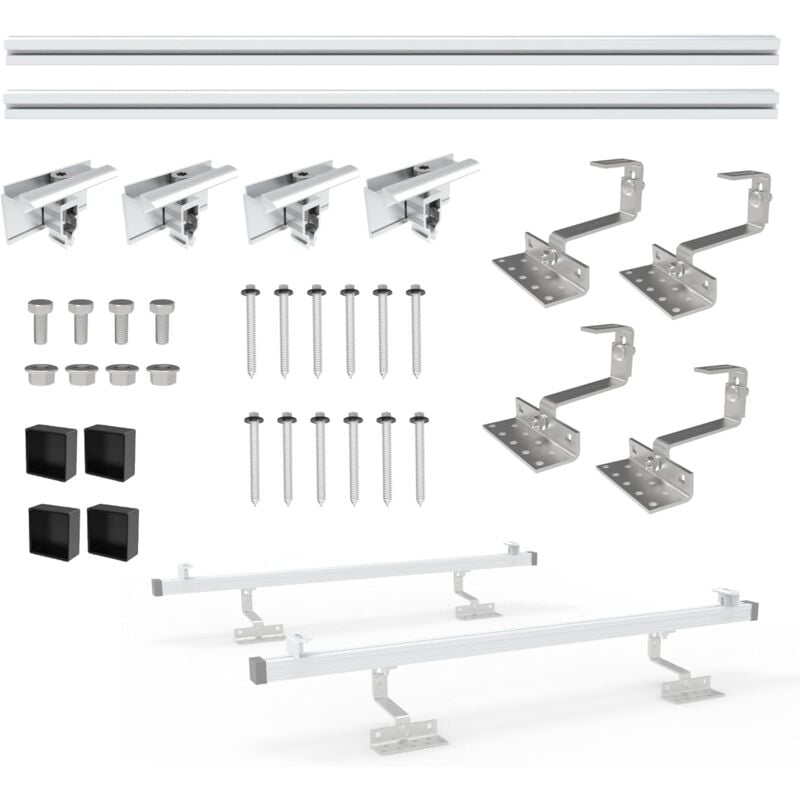 Nuasol - Kit de montage photovoltaïque pv pour toit de tuile, crochets de toit, avec profilé solaire en aluminium, embouts de 35 mm, jusqu'à 115 cm