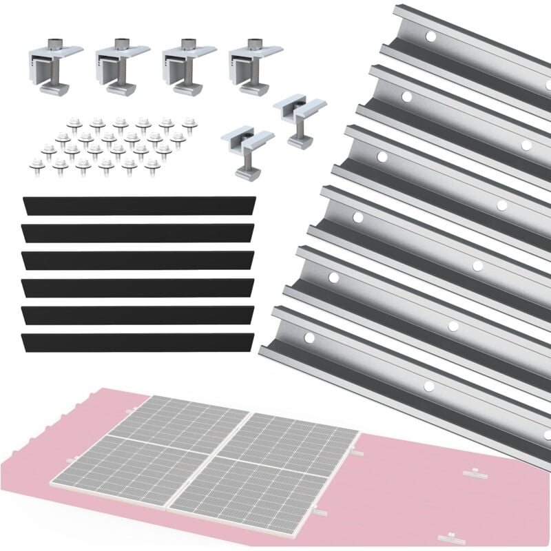 Kit de montage sur toiture en tôle trapézoïdale pour 2 panneaux solaires - Nuasol