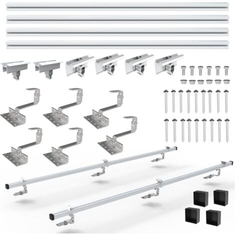 NuaSol Lot de 2 crochets de toit photovoltaïques PV pour toit de tuiles - Avec profilé solaire en aluminium, embouts de 35 mm, jusqu'à 115 cm de largeur par module et 35 mm de hauteur