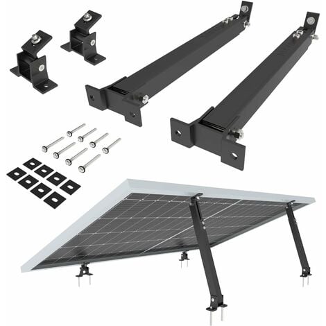 NuaSol Lot de 2 supports de centrales électriques de balcon Support de panneau solaire réglable pour installations photovoltaïques Angle d'inclinaison 15-30° Longueur réglable 390-693 mm Noir - Noir