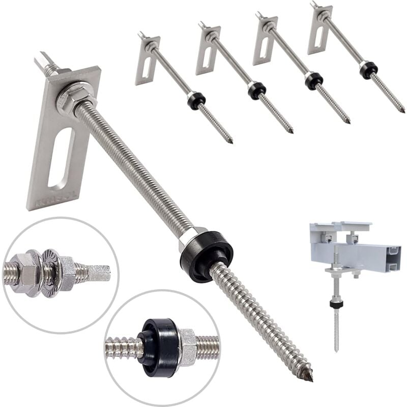Lot de 4 vis à double filetage avec tôle d'adaptation M10 x 200 mm en acier inoxydable - Nuasol