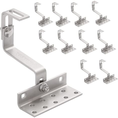 NuaSol - NuaFix Lot de 10 crochets de toit A2 pour panneaux solaires photovoltaïques - 3 positions réglables - Acier inoxydable 1.4016 - Angle Z