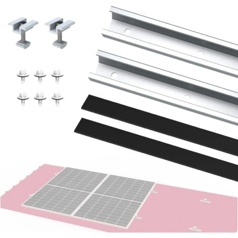 NuaSol photovoltaic trapezoidal sheet metal roof mounting set extension mounting, bracket U-profile 20cm solar panel bracket with centre clamp & screws suitable for 30 &35 mm solar panels