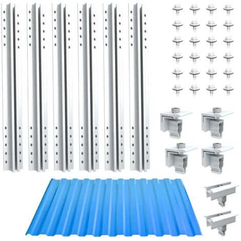 NuaSol photovoltaic trapezoidal sheet metal roof mounting set mounting, bracket for 2 modules T-profile 40cm solar panel bracket with end clamp & centre clamp & screws suitable for 30 &35 mm solar