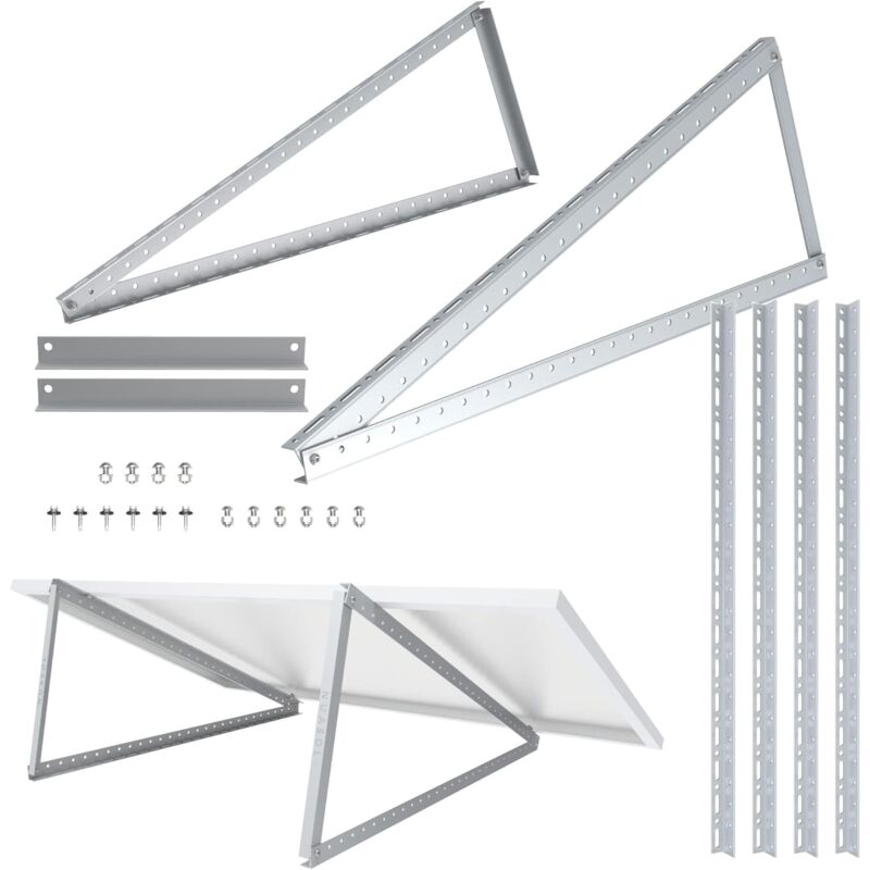 Support pour panneau solaire jusqu'à 105 cm - Toit plat pv - Réglable de 0 à 90 ° - Kit - Aluminium - Matériel de montage - Nuasol