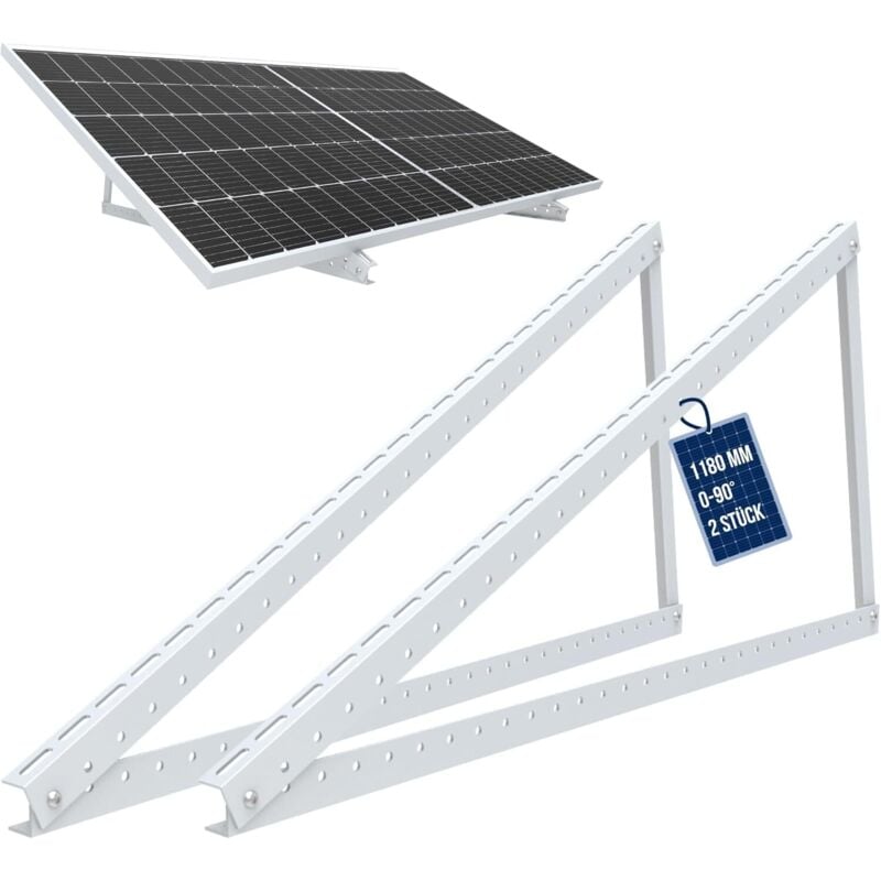 Support pour panneau solaire jusqu'à 118 cm - Toit plat pv - Réglable de 0 à 90 ° - Kit - Aluminium - Matériel de montage - Nuasol