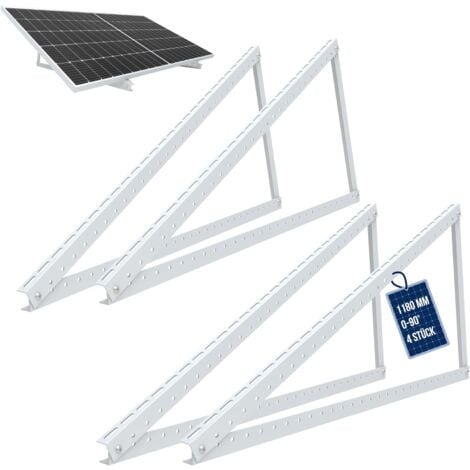 NuaSol Support pour panneau solaire jusqu'à 118 cm - Toit plat PV - Réglable de 0 à 90 ° - Lot de 4 - Aluminium - Matériel de montage