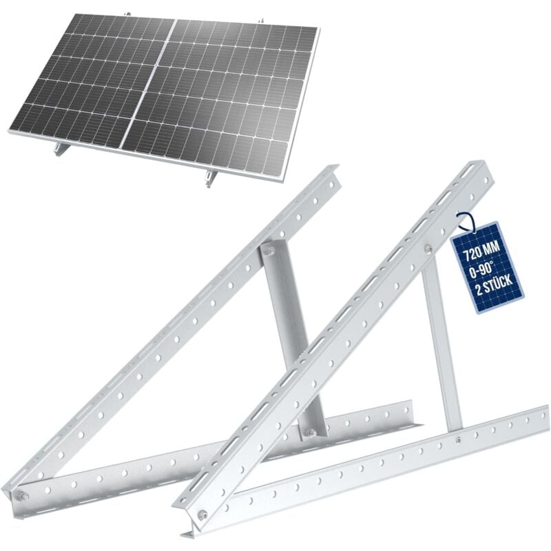 Support pour panneau solaire jusqu'à 72 cm - Toit plat pv - Réglable de 0 à 90 ° - Kit - Aluminium - Matériel de montage - Nuasol