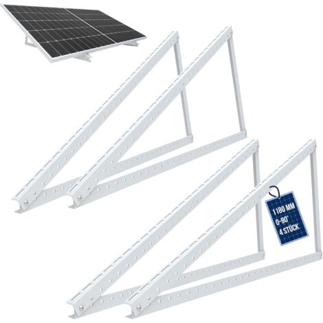 Nuasol – Support réglable pour panneau solaire jusqu'à 118 cm – Aluminium AL6005-T5 – Lot de 4 – Angle 0-90° – Fixation sur toit plat
