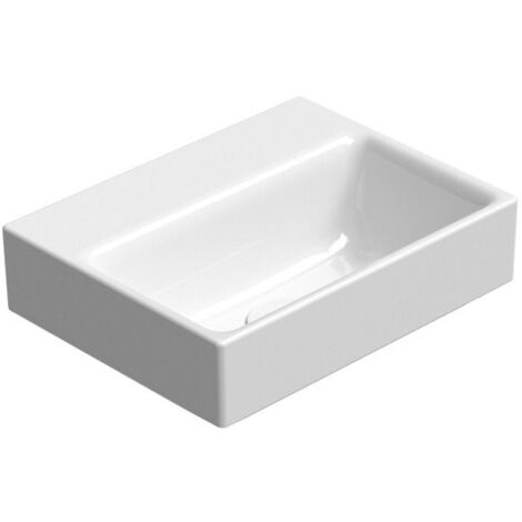 NUBES lavabo en céramique 36x28cm, bord de fond groud, pas de trou de robinet, blanc ExtraGlaze