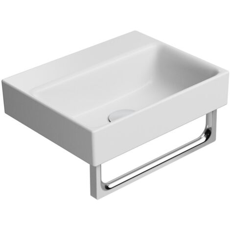 NUBES lavabo en céramique 40x32cm, bord inférieur groud, pas de trou de robinet, tapis blanc