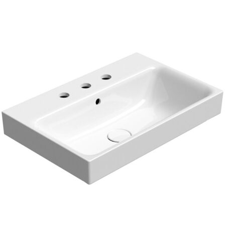 NUBES lavabo en céramique 60x40cm, bord de fond groudé, 3 trous de robinet, blanc ExtraGlaze